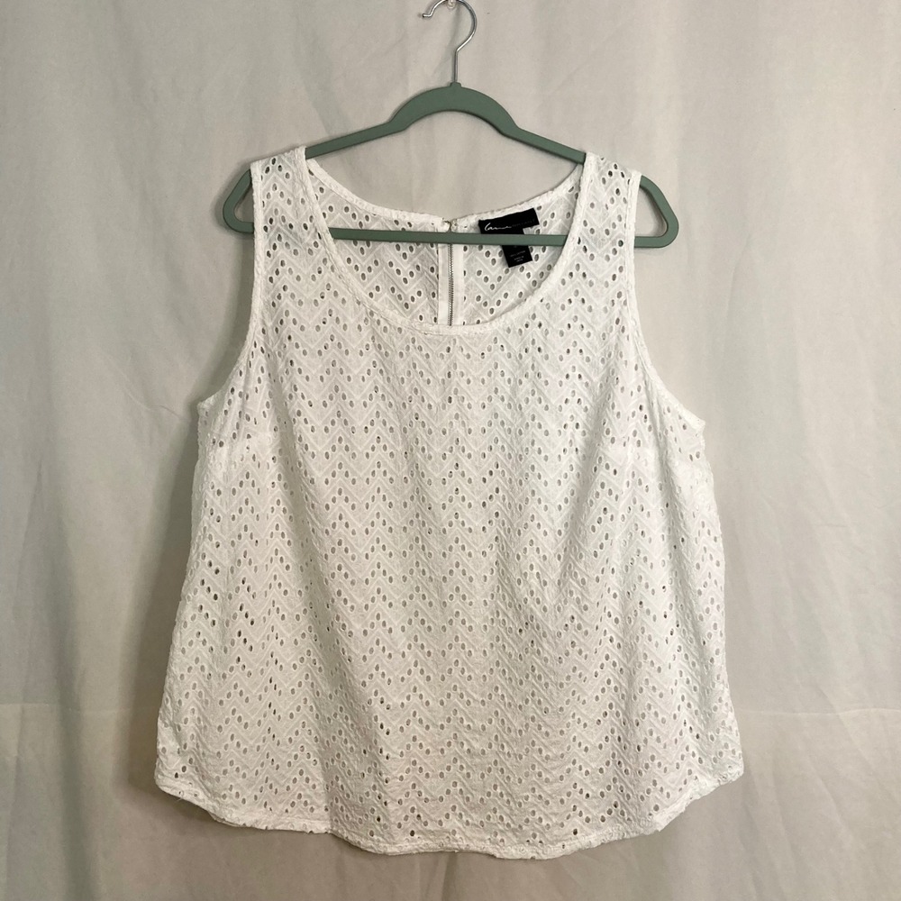 White Eyelet 100% Cotton Sleeveless Tank Top Lane Bryant Plus Size 18 Boho